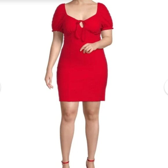 Madden NYC XXL Red Textured Tie Bust Mini Dress - Picture 2 of 15